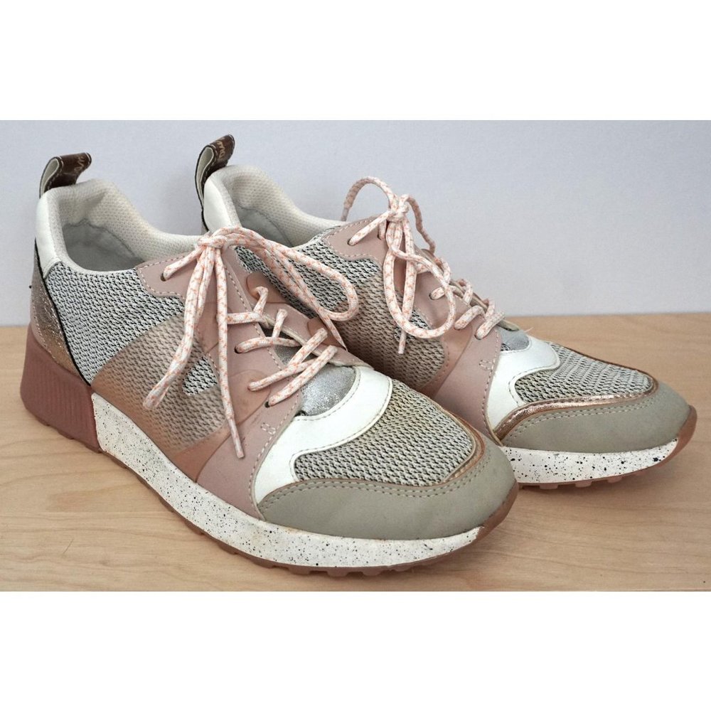 SAM EDELMAN White Pink Lace Up Fabric Leather Darsie Gold Sneakers Shoes Sz 8.5 - Picture 2 of 11